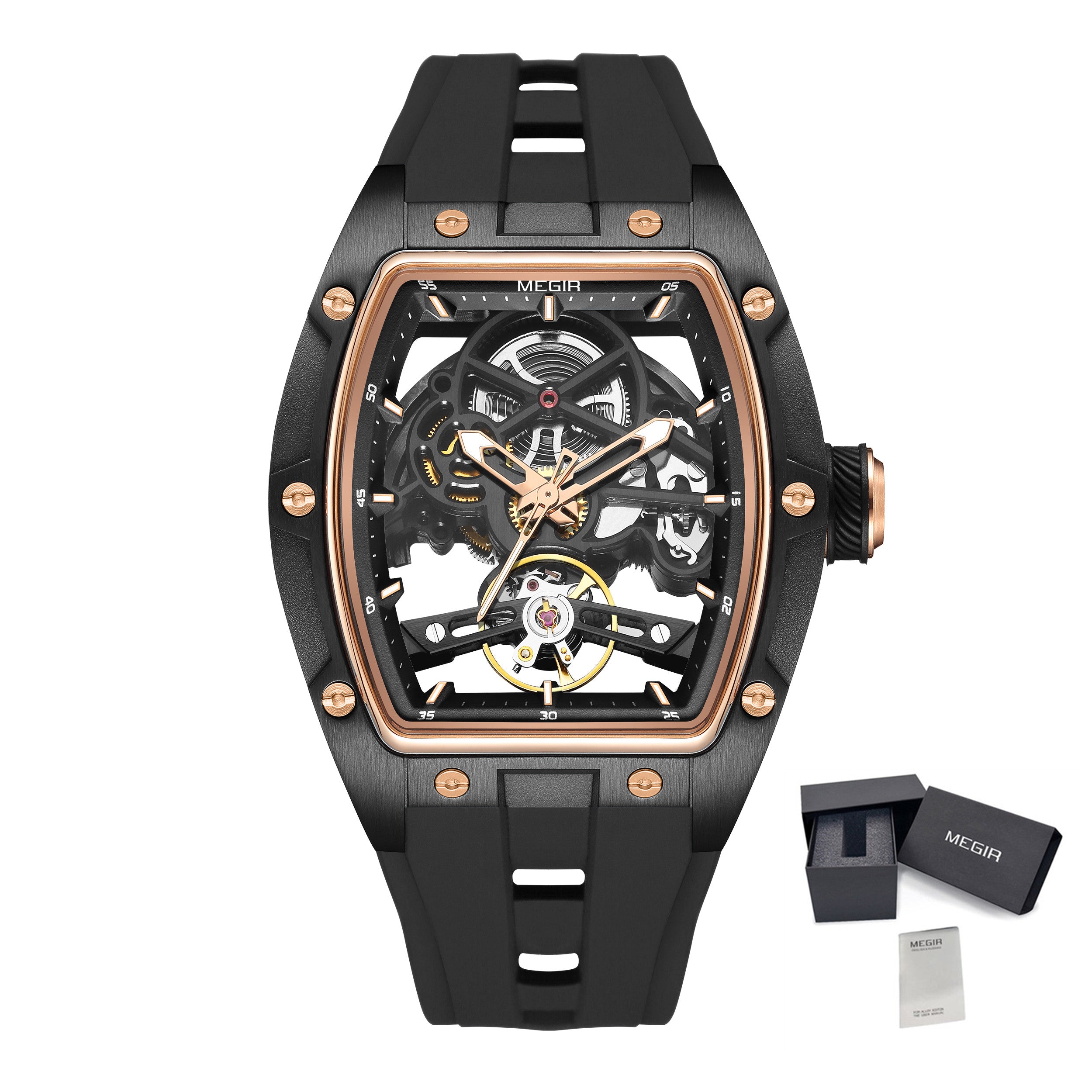 MEGIR Original Fashion Men Watches Automatic Mechanical Watch Steel Case Sport Skeleton Dial Wristwatch Waterproof Clock Reloj Hombre 2242